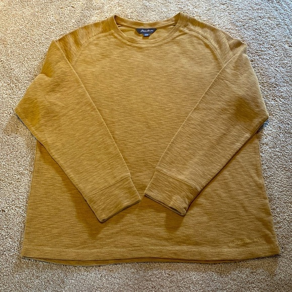 Eddie Bauer Cozycore Crew Neck L/S Cotton Knit  Sweater Autumnal Gold Size XL - Picture 2 of 11